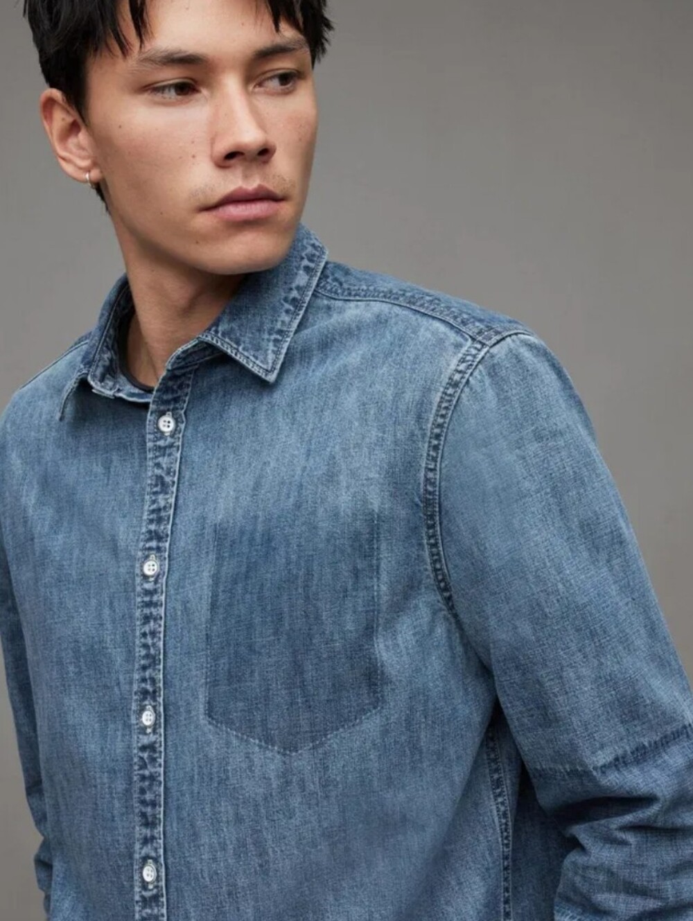All Saints Men's Solar Washed Denim Shirt -XL Blue Nwt